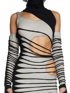Asymmetrical Cutout Bodycon Dress in Gray and Black